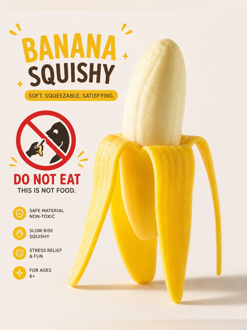 Banana Squishy Stress Toy - Yellow Banana Squeeze New in package - Picture 1 of 2